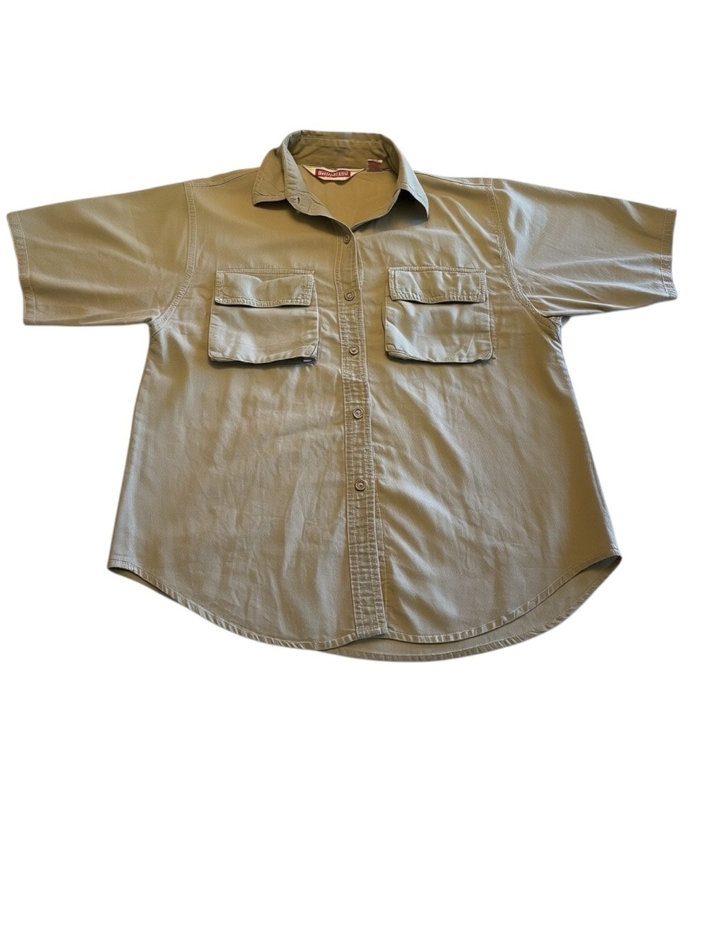Vintage Directions Short-Sleeve Button-Down Safari Style Utility Shirt in Khaki